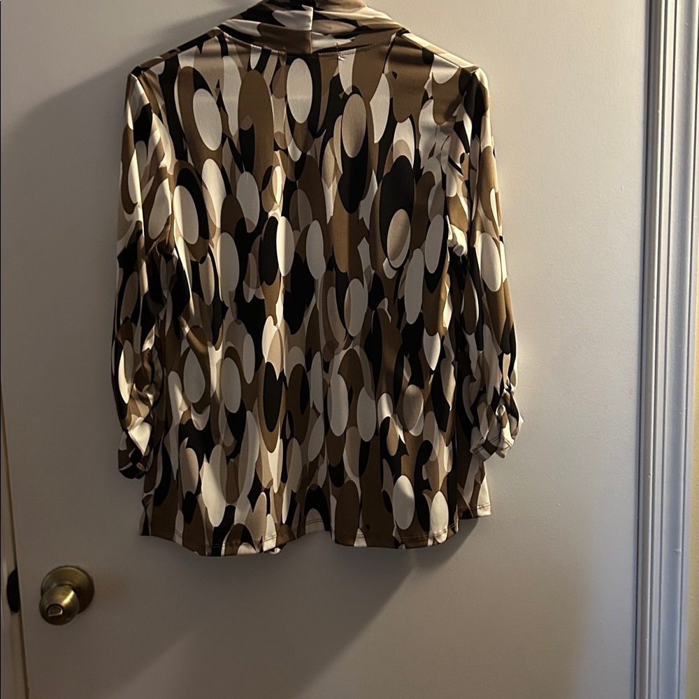 Ellen Tracy Brown And White Patterned Cardigan - image 5